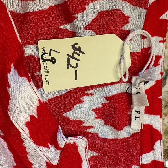 Jodifl Women’s Large Red and White Gauze like Summer Dress with Ruffle Sleeves - Picture 7 of 10